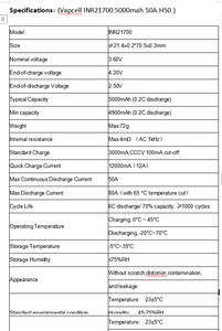 Batterie lithium-ion cylindrique <span class=keywords><strong>Vapcell</strong></span> H50 50A <span class=keywords><strong>21700</strong></span> 5000mAh 3.6V, résistance interne de 4m, 1000 cycles pour outils électriques - Product Image 6