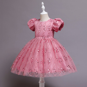 Girls' <b>Red</b> Tulle A-Line Dress O-Neck <b>Sequin</b> Princess Flower Girl Wedding Party Outfit - Product Image 3