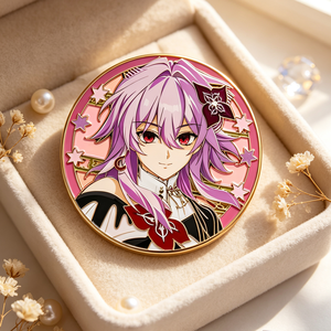 Épinglette en émail personnalisée style anime cheveux violets, plaqué or, badge de revers rond en métal, OEM ODM - Product Image 2