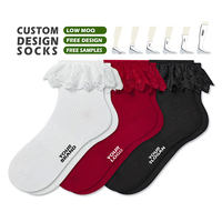 Chaussettes habillées décontractées pour femmes, longueur mi-mollet, avec logo personnalisé, design à volants et dentelle, couleur unie, haute qualité