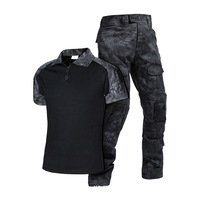 Ensemble uniforme tactique camouflage respirant et durable pour homme, comprenant un t-shirt à manches courtes et un pantalon en toile imperméable vert olive