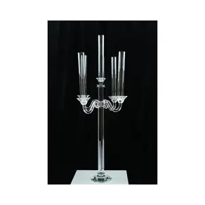 Hot Selling Crystal Glass Tubes 5 Arms Crystal Candle Holders For Weddings Table Centerpiece