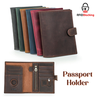 Dompet Kulit Asli Crazy Horse Vintage Tipis Khusus RFID dengan Penutup, Slot Airtag, Minimalis All-in-1 untuk Perjalanan
