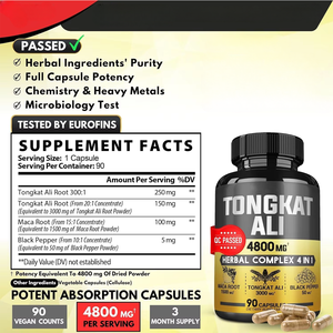 Tongkat Ali 300:1 3000mg Bitkisel Kompleks 4'ü 1 Arada Kapsül Maca Kökü Ekstresi Karabiber Erkek Sağlığı Vegan GDO'suz 90 Kapsül - Product Image 4