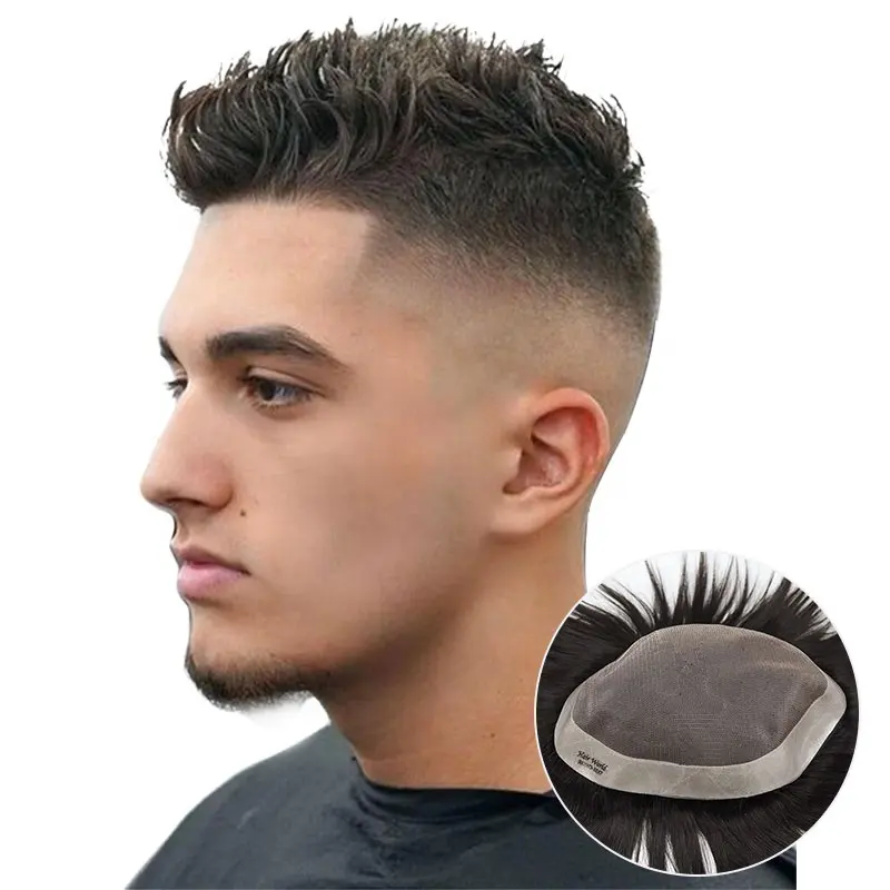 Pelucas de cabello humano para hombres, tupé de 5x7, 7x9, 7x10, 8x10, Mono de varios tamaños, duradero, fino, sistema de cabello