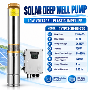 Pompe solaire submersible QY 4 pouces 110V 750W pour puits, 13 m³/h, hauteur de refoulement 30m, impeller en plastique - Product Image 1