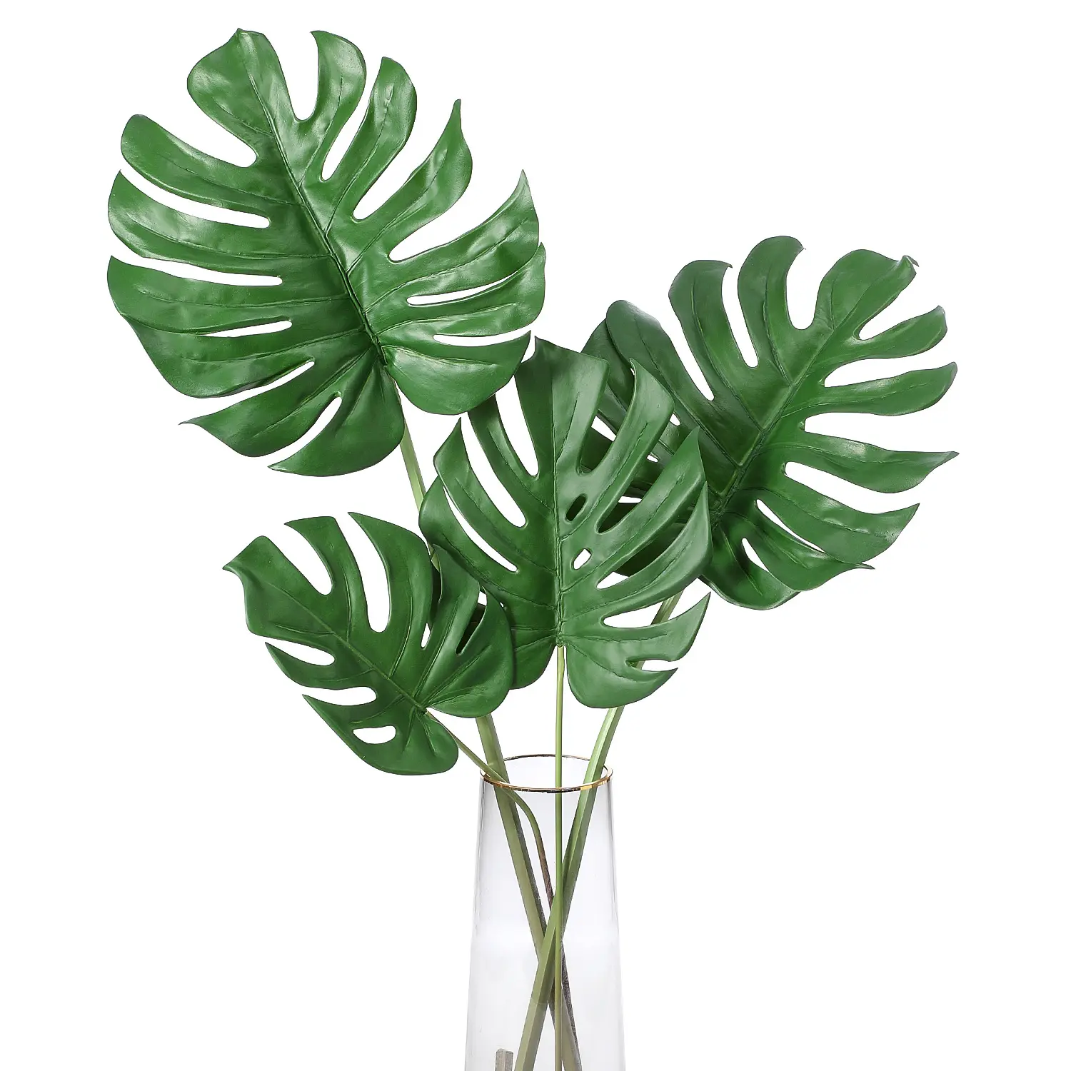 Monstera artificial de alta calidad, decoración de hogar, boda, bricolaje, variegada, hoja de tortuga de plástico verde, O-X512, venta al por mayor