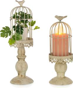 Commercio all'ingrosso vintage iron art black bird cage portacandele gold flower stand ornamenti da tavola matrimonio centrotavola di natale decor - Product Image 1