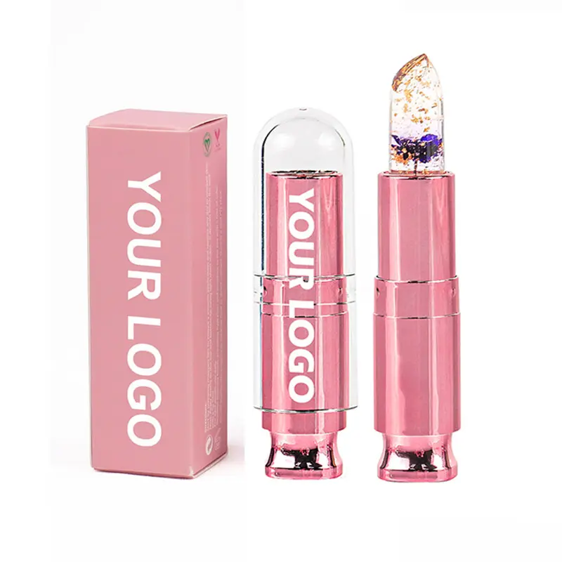 Basso OEM personalizzazione Private Label cambia colore Jelly Lip Stick con fiore secco Magic Flower Jelly Lipstick