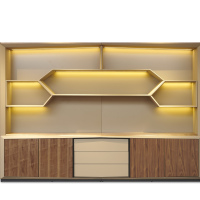 Estantería de Oficina de Lujo Ligero, Forma Hexagonal, Estantes Abiertos, Detalles en Cuero de Microfibra, Almacenamiento de Documentos, Mueble de Oficina