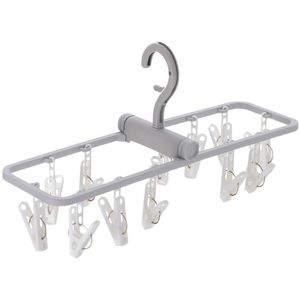 FaSoLa Foldable Clothes Hanger With Multiple <b>Clips</b> Windproof Design For Socks And Underwear Drying Rack Rectangle Shape - Product Image 5