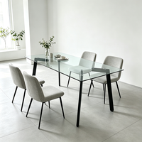 Table à manger rectangulaire moderne en verre trempé avec pieds en métal noir pour 4 à 6 personnes, meubles de cuisine et de salle à manger