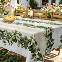 Nappe Imprimée Fleurs Blanches et Feuilles Vertes Imperméable en Polyester Prix Usine pour Jardin, Salle à Manger, Décoration Maison - Vente Chaude