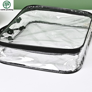 PVC Stand up Cosmetic Bag Travel Wash Bag Custom Logo Zipper Waterproof Makeup Pouches for Lotion and Face Mask - Product Image 1