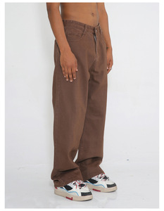 Los últimos pantalones vaqueros marrones ajustados para hombre, estilo callejero con cintura media, Vaqueros pesados lavados ligeros, Ajuste Recto de calidad - Product Image 4
