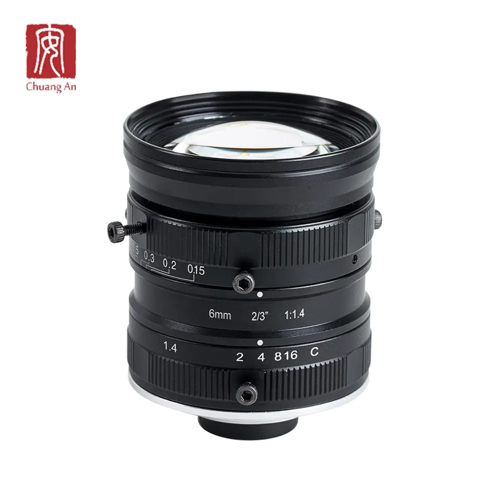 6mm 2/3" F1.4-16 5MP C Mount Manual Iris Machine Vision Lens for Industrial Measurement or Inspection