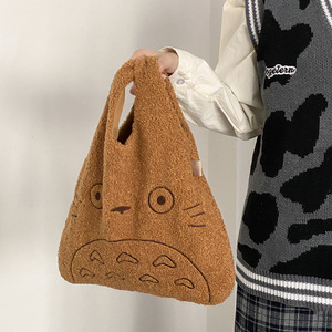 Cartoon <strong>Totoro</strong> Embroidery Lamb Fabric Handbag for Women Girls Japan INS Shoulder <strong>Bag</strong> Tote <strong>Bag</strong> Soft Fur Shopper <strong>Bag</strong> - Product Image 2