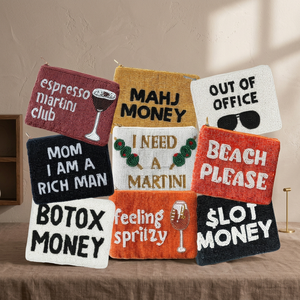 Colección de Monederos de Cuentas Martini Money, Carteras con Cremallera de Cuentas de Semillas, Diseños con Frases, Hechos a Mano, Regalo para Fiestas de Cócteles, Proveedor Mayorista - Product Image 1