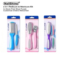 Kit de pédicure et manucure 2 en 1 multifonctionnel, lime à callosités, ensemble de limes à ongles avec manche en plastique et râpe à pieds en acier inoxydable