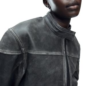 เสื้อแจ็คเก็ตหนังนิ่มสไตล์ลำลองแบบยูนิเซ็กส์ ทรงหลวม สวมใส่สบาย ดีไซน์ใหม่ล่าสุด พร้อมลุคแบบดิสเทรส - Product Image 5