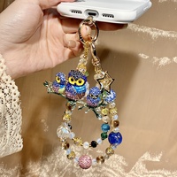 Chaîne de téléphone de luxe colorée avec famille de hiboux en strass, lanière perlée faite main de style industriel, breloque de sac, bijou, cadeau pour femme