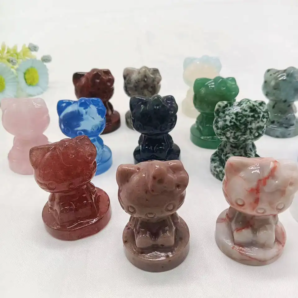Кристалл Hello Kitty, резьба по кристаллу, оптовая продажа, милые кошки, Hello Kitty Мини фигурки или Hello Kitty, резьба по дереву