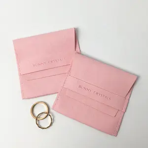 Kantong Perhiasan Kustom Kantong Microfiber Perhiasan Kecil Kantung Amplop Tas Merah Muda dengan Logo