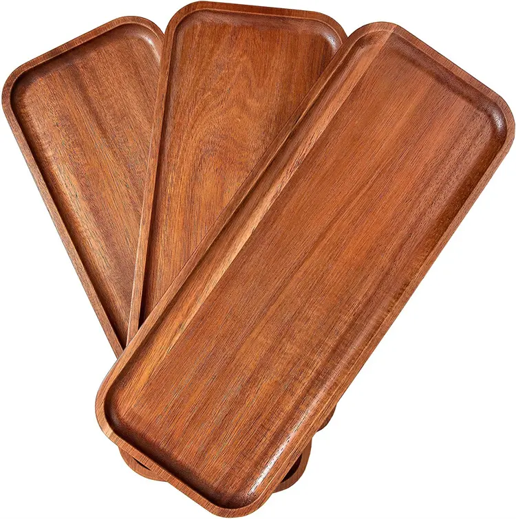 Vassoi da portata in legno massello di Acacia (14x5.5 pollici) piatti da portata rettangolari in legno set di 3