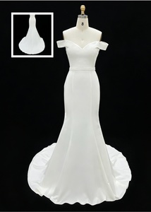 Abito <span class=keywords><strong>da</strong></span> sposa a sirena classico ed elegante con scollo a V, lunghezza al pavimento, con spalline, in raso <span class=keywords><strong>bianco</strong></span> avorio semplice, Collezione 2026 - Product Image 5