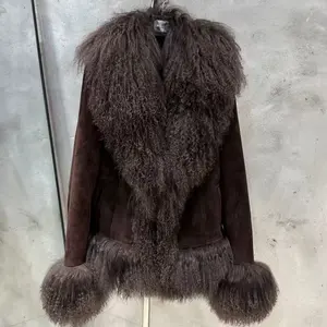 Nouveau hiver grande taille manteaux de fourrure mongole veste de fourrure de mouton véritable daim manteau en cuir femmes - Product Image 1