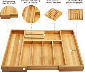 Organizador de Cajones de Bambú de Dos Niveles con Insertos, Bandeja Multifuncional para Cubiertos para Baño - Product Image 4