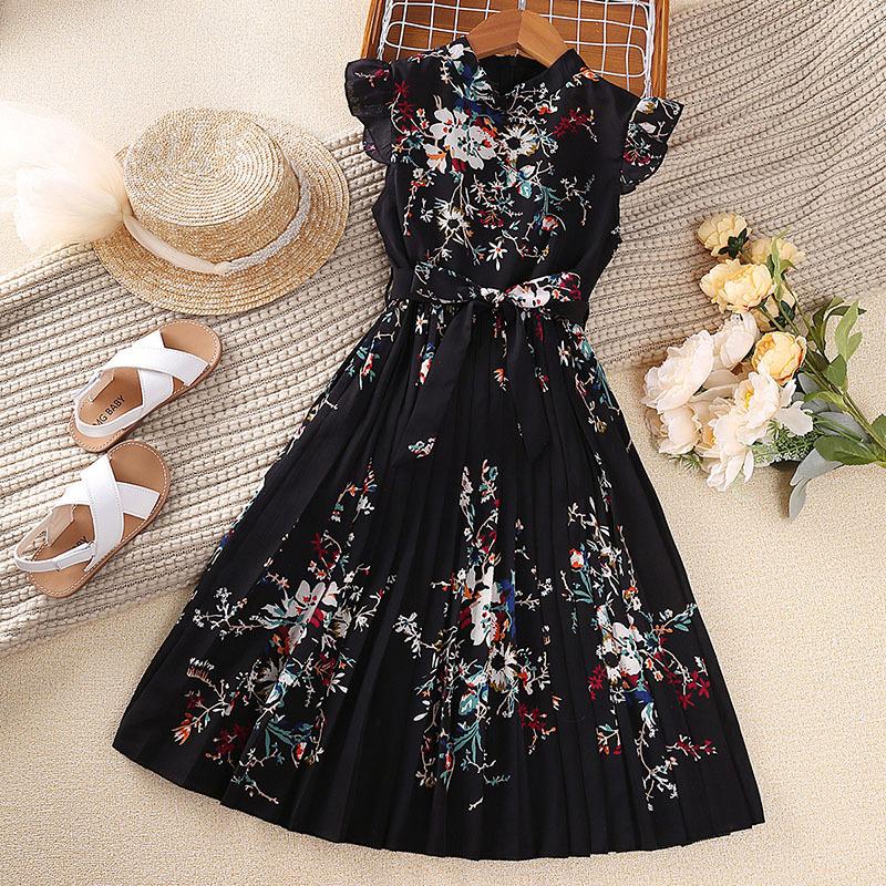 2025 Summer Girls 5-12 Years Casual Beach Short Sleeve Printed Flower Girls'  Dresses| Alibaba.com