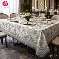 Nappe rectangulaire HuaLai bleue à bordure florale vintage pour restaurant, mariage, banquet, fête, résistante aux plis, vente en gros