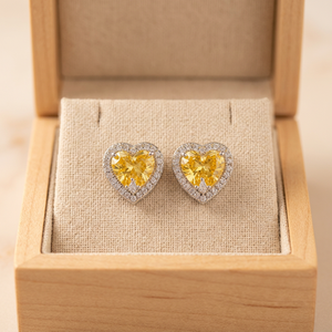 Certified Lab Grown Pear-Cut Yellow Sapphire & <b>Round</b> Diamonds Heart-Shaped Micro Pave Stud Earrings in 14KT Gold Fine Jewelry - Product Image 1