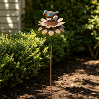 Ornement d'art floral en forme de tournesol et d'oiseau OEM ODM pour la décoration extérieure de jardin, patio, cour et parterre de fleurs