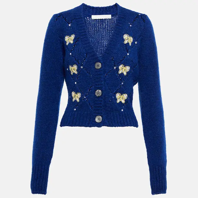 Custom knitwear Wool Blend Cardigan navy cute women girl sweater nice thin cardigan sweaters for work