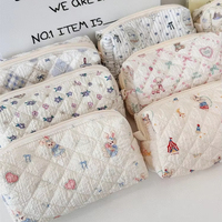 Trousse de Maquillage en Coton Matelassé avec Fermeture Éclair en Dentelle, Étui Cosmétique de Voyage Personnalisé pour Logo, Style Tendance – Vente en Gros
