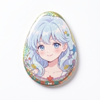 Badge en métal personnalisé OEM, moderne, en forme d'œuf, avec impression de personnage d'anime, broche à découpe irrégulière, souvenir, cadeau de collection pour les fêtes