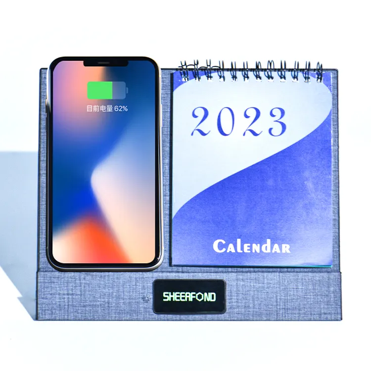 2023 nouveau Logo personnalisable promotionnel calendrier de bureau de charge sans fil fournitures de bureau calendrier de bureau multifonctionnel innovant