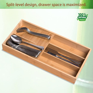 Organizador de cajones de cocina de bambú, bandeja rectangular para cubiertos, ahorro de espacio para almacenamiento de vajilla - Product Image 4