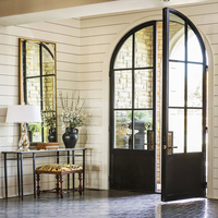 Diseño de puerta de entrada de casa retro francesa de arco marco de acero negro extremadamente estrecho puertas de ventana de acero antiguas para interior de casas
