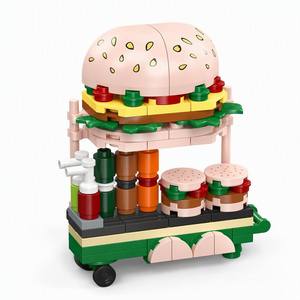 Custom Hamburger <strong>Street</strong> Food Cart Building Block Set, Mini DIY Assembly Model for Desktop Display &amp; Creative Play - Product Image 1