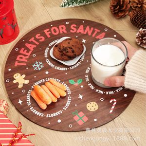Acacia Wood Christmas <b>Tray</b> Round With Handle For Santa Treats Dining Table Decorative Platter - Product Image 1