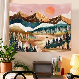 Art mural décoratif intérieur bohème écologique, motif abstrait de montagne au coucher du soleil sur un arbre de forêt naturelle - Product Image 4