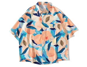 New Hip Hop Streetwear Hawaiian Men's <strong>Shirt</strong> <strong>Peach</strong> Print Beach <strong>Shirt</strong> Casual Short Sleeve <strong>Shirt</strong> - Product Image 1