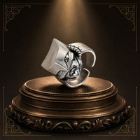 Bague ajustable vintage Masque de Pharaon, plaqué argent antique, style égyptien rétro, pour homme, base en cuivre
