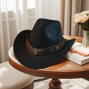 <b>Cowboy</b> Hat Wool Felt M56-58cm Western Style Artistic Retro Bell Shaped Brim Riding Hat - Product Image 1