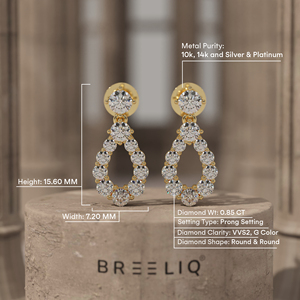 Boucles d'oreilles pendantes élégantes en or massif 14 carats avec diamants ronds en forme de goutte d'eau, bijoux fins pour mariage, cadeau de luxe pour femme - Product Image 5