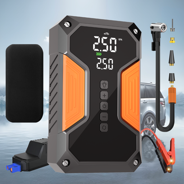 24v 12v 45W Portable Car Jump Starter Air Pump Power Pack Auto Shut-Off Tire Inflator 1200A Peak Current 150PSI Truck Motorcycle