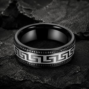 Anillos de Acero de Titanio con Patrón <span class=keywords><strong>Griego</strong></span> en Relieve, Personalizados al por Mayor por JLM, para Hombre, Anillos de Boda, Promesa, Estilo Vintage, Geométricos - Product Image 4